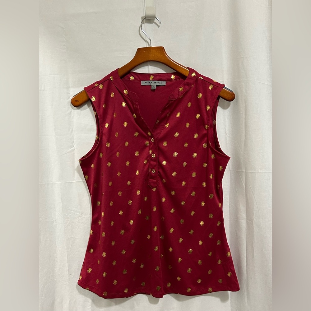 Alex & Parker - Burgundy Sleeveless Blouse with Gold Accents